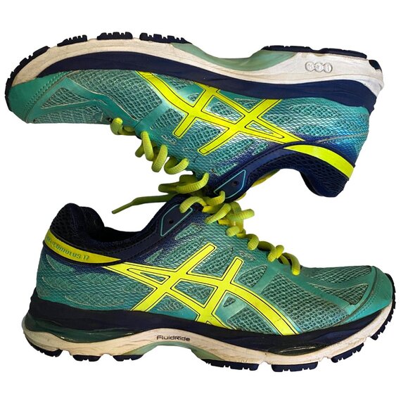 ASICS Gel-Cumulus 17 T5D8N Teal Blue Lime Green Running Shoes Sneakers Womens 9 - Picture 2 of 11